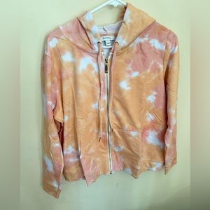 Skinny Girl Jeans Orange/Pink Tye Dye Women's Zip up Hoodie. Size Large.